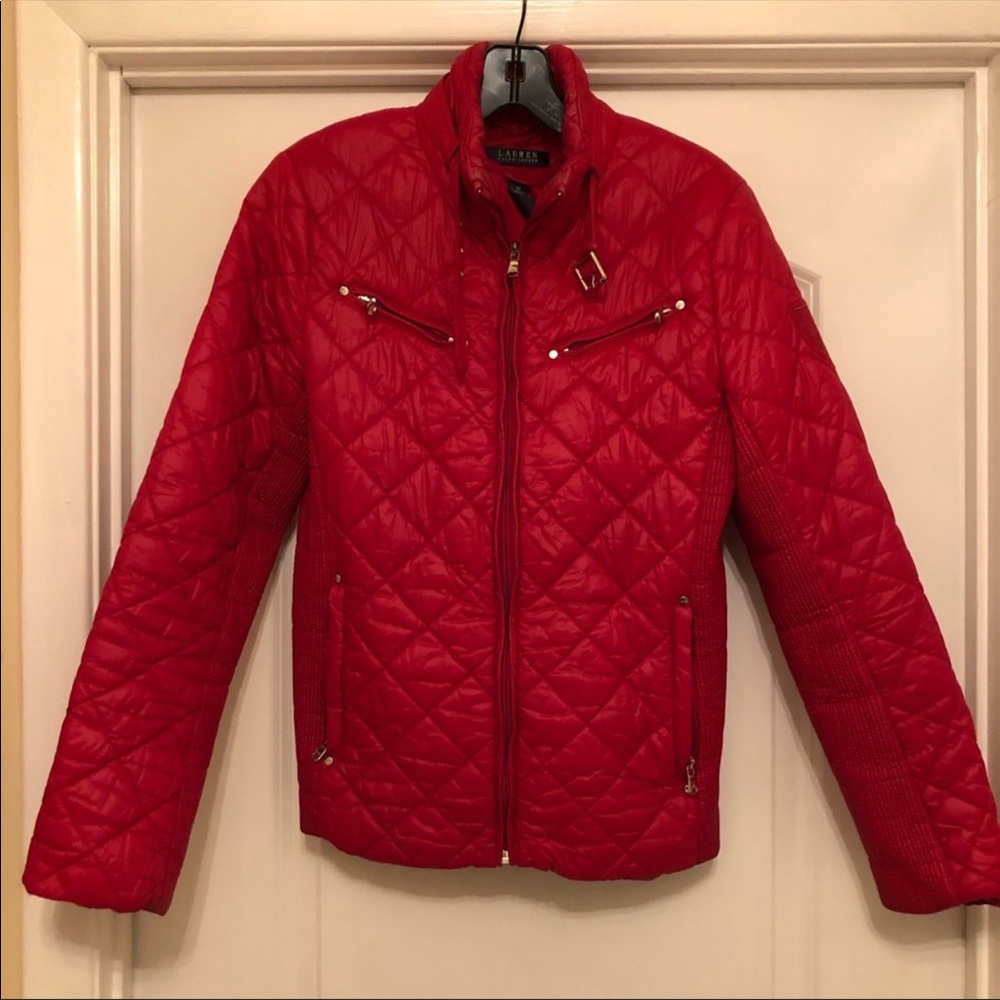 %%%Lauren Ralph Lauren red quilted jacket size medium